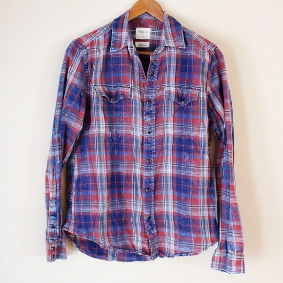 Gap Slim Fit Plaid Button Down Long Sleeve Shirt - Picture 1 of 7
